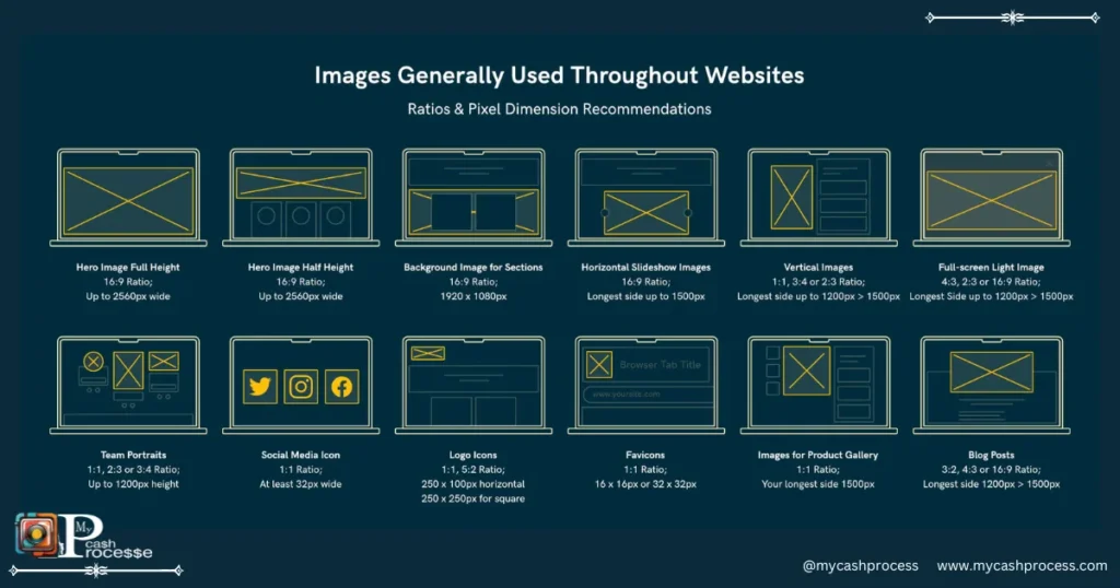 Website sizing guide for desktop breakpoints, showcasing layout adjustments for different screen sizes.